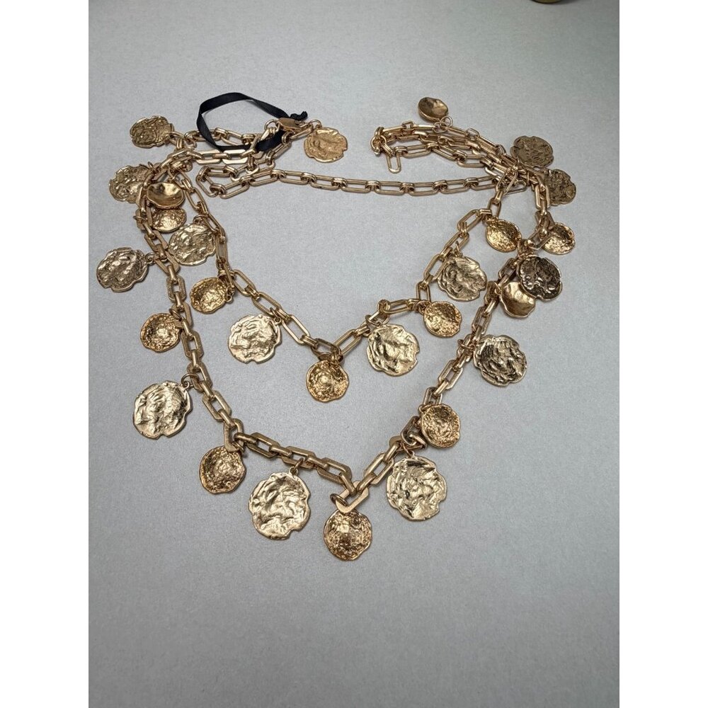 Zara Gold Coin Chain Belt Layered Medallion Statement Boho NWOT